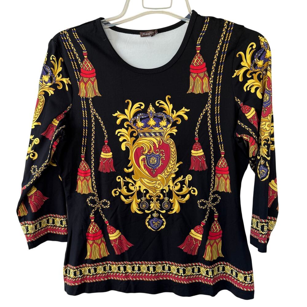 J. McLaughlin Catalina fabric black top size L